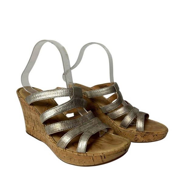 Born Women’s Platform Wedge Cork Heels champagne Leather Sandals Size 9M - Picture 1 of 10